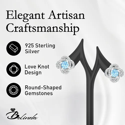 Vista 3 de Aretes de plata de ley 925 para mujer, con bonito nudo de amor, piedras preciosas brillantes a presión, collar colgante para colgar, hermoso juego