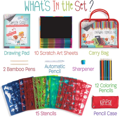 Vista 2 de Kipipol 63 plantillas de dibujo para niños de 4 a 8 a 8 a 12 años en adelante, artes y manualidades para niñas y niños, kit de dibujo para niños