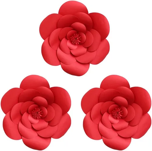 Vista 9 de Decoración de flores artificiales 3D de flores rojas para decoración de bodas (rojo 7.9 in)