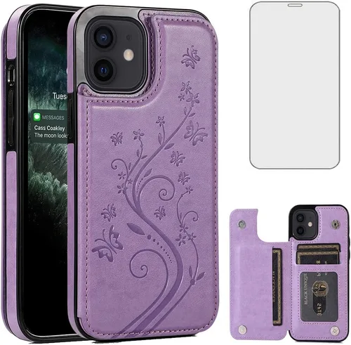 Vista 8 de Asuwish Funda compatible con iPhone 12 Pro iPhone12 6.1, protector de pantalla de vidrio templado, tarjetero y cartera, funda de cuero para iPhone