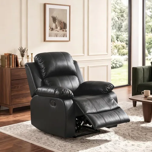 Vista 14 de Silla reclinable de cuero para conjunto de muebles de sala, sofá reclinable de cuero beige para espacios pequeños/RV, sillón individual