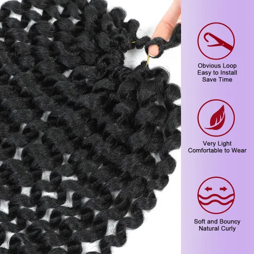 Vista 5 de Cabello Jamaicano de ganchillo para mujeres negras, 4 paquetes de 72 raíces, color negro natural, rizos de ganchillo corto preanudado
