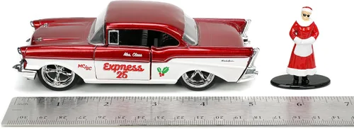 Vista 8 de Jada Toys Holiday Rides 1:32 1941 Ford Pickup y 1957 Chevy Bel-Air - Coche fundido a presión con figura de Papá Noel y Sra. Santa Claus de 1.65