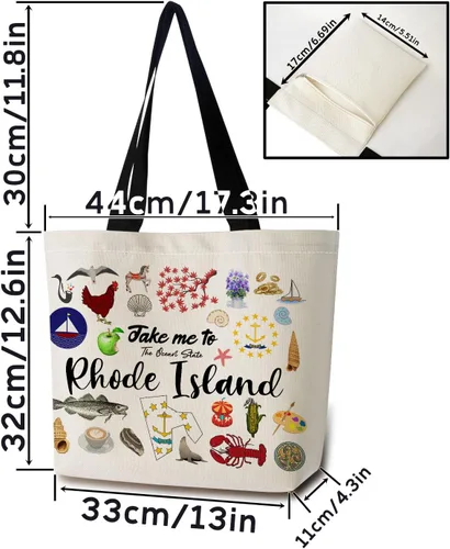 Vista 4 de Take Me To Rhode Island - Bolsa reutilizable para comestibles, bolsa de compras estética con bolsillo interior, ligera y lavable, elegante, regalo