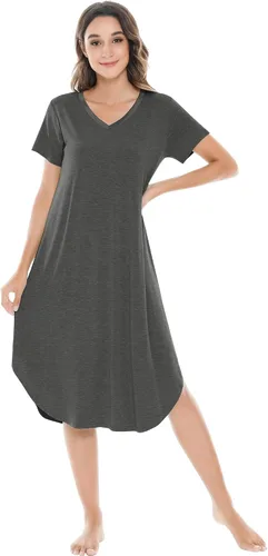 Vista 7 de NACHILA Bamboo Viscose Nightgowns for Women Cooling Short Sleeve Sleepshirt A-aqua Green
