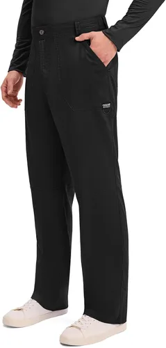 Vista 3 de Cherokee Mens Scrub Pants with Cargo Pockets, Two-Way Stretch Modern fit Button Closure with Inside Drawstring Pants - WW140