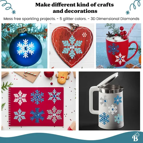 Vista 4 de Copos de nieve con purpurina de Navidad, diamantes dimensionales 3D, calcomanías de Navidad para manualidades, calcomanías navideñas para tarjetas