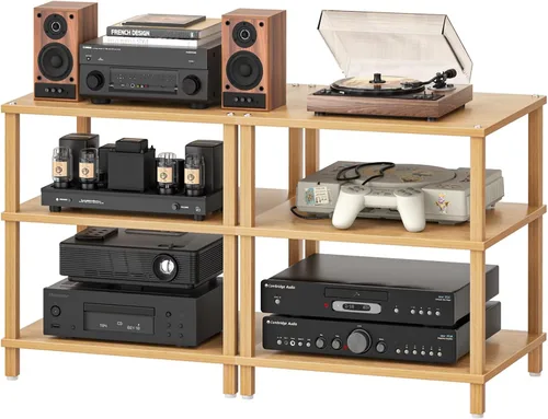 Vista 24 de Soporte para reproductor multimedia AV de 3 niveles, gabinete estéreo, gabinete estéreo moderno, estante de consola de juegos, soporte de TV
