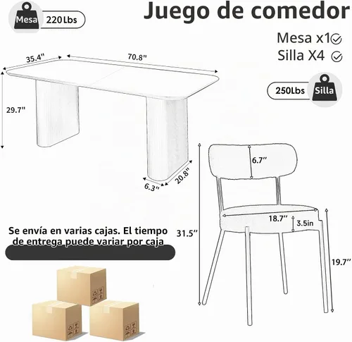 Vista 2 de Juego de mesa de comedor ovalada negra moderna de 70.9 pulgadas para 4, mesa de cocina rectangular estilo crema con sillas negras Boucle, juego