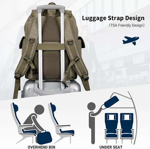 Vista 8 de WITZMAN Mochila de lona para hombre, mochila vintage para laptop de 15.6 pulgadas, mochila de viaje de alta capacidad casual (A8004 verde militar)