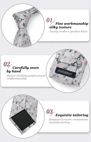 Vista 275 de Corbatas florales tejidas clásicas para hombre, corbata cuadrada de bolsillo, corbatas formales para hombres, boda con pañuelo