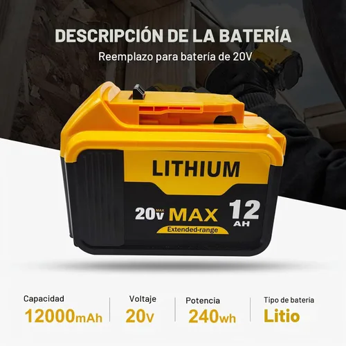 Vista 2 de DZEKO Paquete de 2 baterías de repuesto de 15 celdas de 12 Ah para Dewalt 20V Max batería compatible con DCB200 DCB201 DCB206 DCB207 paquetes