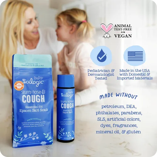 Vista 3 de Oilogic Paquete de energía para la nariz y la tos tapada para bebés con alivio de baño de vapor y remojo de sal de Epsom, esenciales para el baño