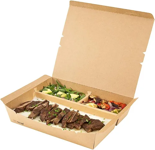 Vista 21 de Restaurantware Caja Bento de papel de 100 unidades, 51 onzas, contenedor de papel de estraza para alimentos, caja desechable a prueba de grasa