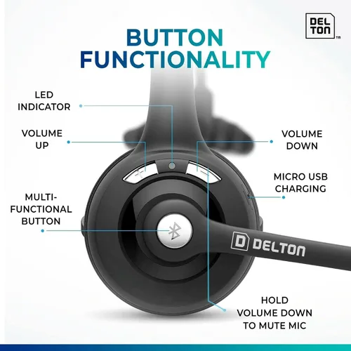Vista 7 de Delton Auriculares Bluetooth Trucker 10X, auriculares inalámbricos con micrófono, sobre la cabeza con micrófono para Skype, centros de llamadas