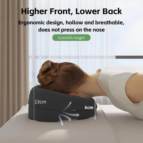 Vista 2 de Almohada ergonómica de espuma viscoelástica boca abajo para masaje, estómago durmiendo después de una cirugía ocular BBL con funda lavable