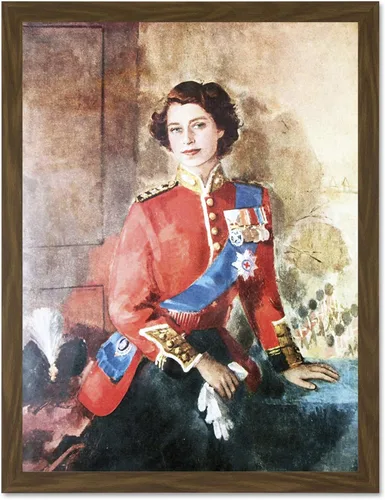 Vista 9 de Wee Blue Coo Pintura de la reina Isabel II Militar Regalia Retrato Artístico Marco Grande Póster Decoración de Pared 18 x 24 pulgadas