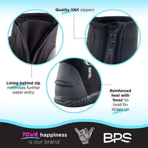 Vista 4 de BPS Botas de Buceo con Suela de Goma Antideslizante para Deportes Acuáticos 3mm 5mm 7mm Botas de Neopreno para Buceo, Esnórquel, Surf, Rafting