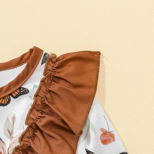 Vista 5 de Vestido de lazo floral para niñas pequeñas lindos vestidos con volantes vestidos de manga larga vestido casual suave para otoño