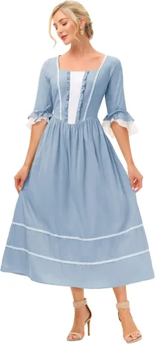 Vista 4 de Scarlet Darkness Disfraz colonial pionero para mujer, vestidos de guerra civil de pradera