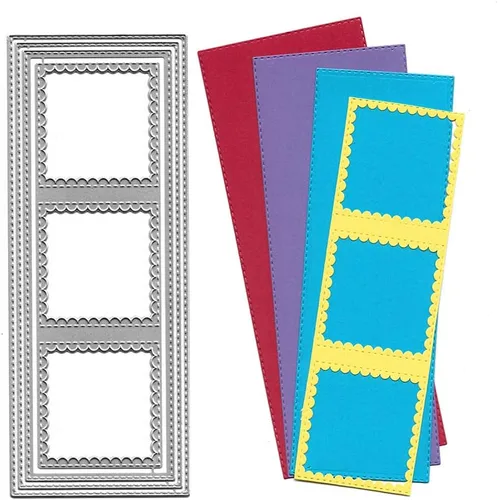 Vista 6 de Troquelado de metal con marco cuadrado rectangular, troquelado de tarjetas de Navidad de marco largo para grabado en relieve, papel decorativo