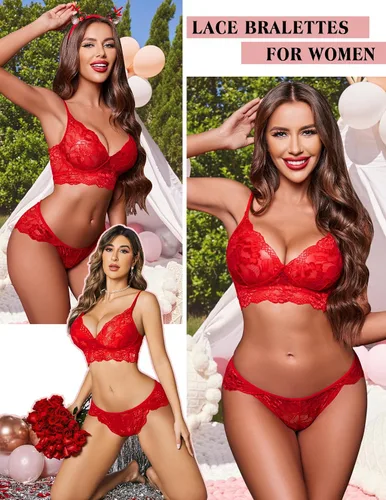 Vista 3 de ADOME - Conjunto de brasier y pantaleta de encaje, para mujer