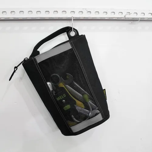 Vista 7 de MELOTOUGH Bolsa de sujeción, bolsa de herramientas de lona con cremallera, ventana de malla resistente, ojales colgantes
