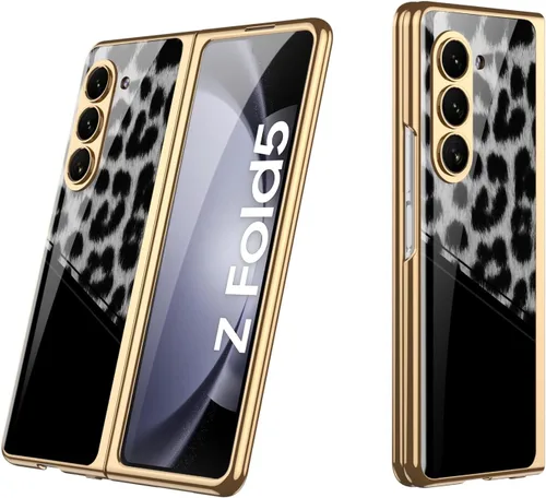 Vista 21 de Funda para Galaxy Z Fold 5, elegante marco galvanizado con vidrio estampado, protector de pantalla integrado compatible con Samsung Galaxy Z Fold 5