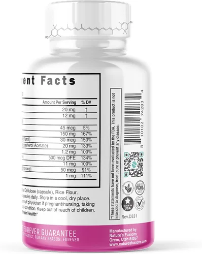 Vista 3 de Nature's Fusions Nutri Luteína 20mg Complejo Vitaminas Ojos - Fórmula Triple Carotenoide - Luteína y Zeaxantina - Contiene zinc, vitaminas A, C, D3