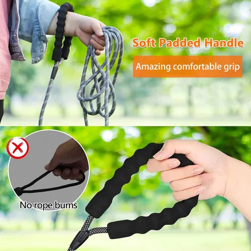 Vista 4 de NTR Correa de perro de 3 pies resistente, Correas de perro de cuerda verde con gancho giratorio y con candado y mango acolchado cómodo, Correa