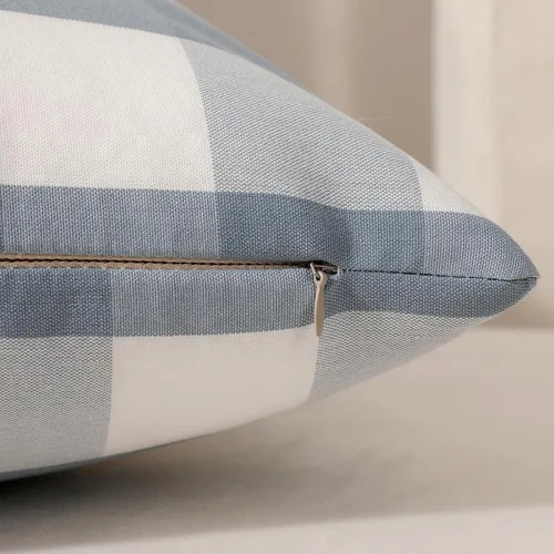 Vista 2 de vctops Fundas de almohada decorativas a cuadros azules de 12 x 20 pulgadas, funda de cojín lumbar de guingán para sofá, dormitorio