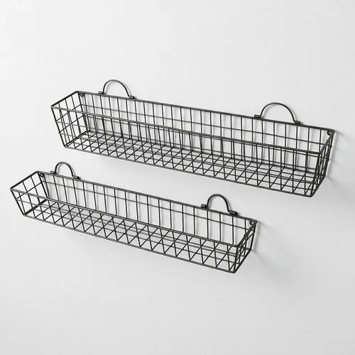 Vista 7 de MyGift Cestas de alambre de 2 piezas de 30 pulgadas para almacenamiento y organización, estantes de exhibición de metal montados en la pared negros