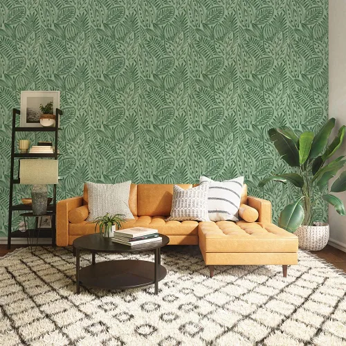 Vista 3 de Tempaper Green Grove Canvas Palm - Papel tapiz removible para despegar y pegar, 20.5 pulgadas x 16.5 pies, fabricado en los Estados Unidos