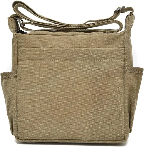 Vista 6 de Bolsa de mensajero pequeña de lona, bolsa de hombro casual, bolsa organizadora de viaje, bolso multibolsillo, bolso cruzado