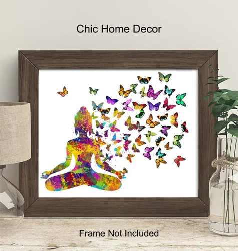 Vista 2 de Decoración de budismo zen, estatua de Buda con mariposas, arte de pared de yoga, regalos de meditación de la nueva era para mujeres, decoración