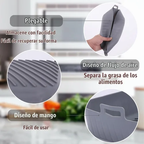 Vista 5 de Golden Associate Forros cuadrados de silicona para freidora de aire de 8 a 8.5 pulgadas, 2 unidades, antiadherentes, de grado alimenticio
