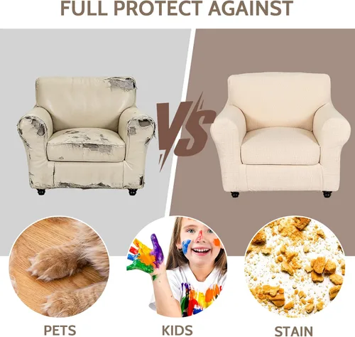 Vista 8 de Eco-Ancheng Fundas para silla, funda de sofá con funda de cojín de asiento separada con parte inferior elástica, 1 funda de asiento con brazos