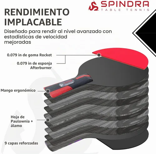 Vista 5 de Rocket Advanced Offensive Ping Paddle con funda protectora