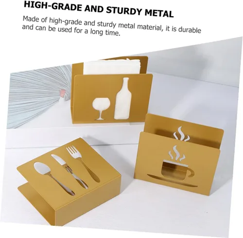 Vista 7 de HOMSFOU Metal Square Napkin Holder Upright Napkin Stand with Cutlery Design for Restaurant and Home Table Use