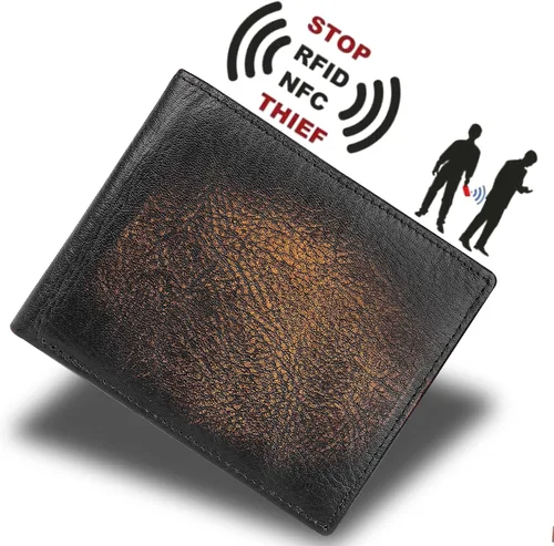 Vista 4 de DK86 Billetera plegable de piel auténtica para hombre, bloqueo RFID, capacidad adicional, múltiples ranuras para tarjetas con 2 ventanas