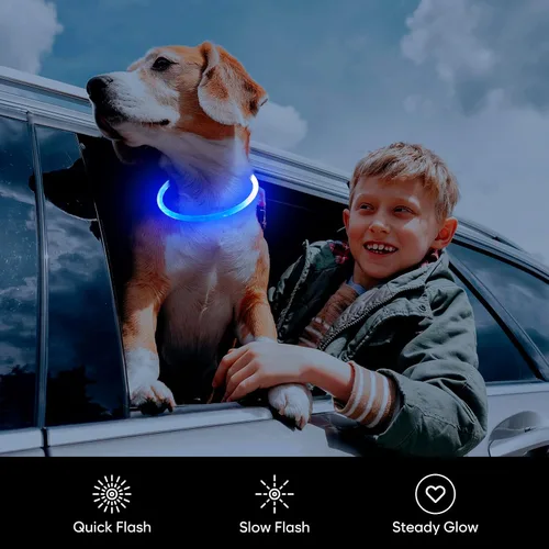 Vista 3 de Flashseen Collar de perro LED, collar iluminado brillante recargable por USB, cortable, resistente al agua, collar de seguridad de TPU con luces