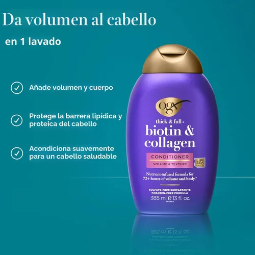 Vista 3 de OGX Acondicionador Voluminizador Espeso y Abundante + Biotina y Colágeno, Acondicionador Enriquecido con Nutrientes con Biotina Vitamina B7 que