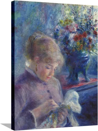 Vista 11 de ART.COM Impresiones artísticas enmarcadas para pared, costura de mujer joven, 1879 por Pierre Auguste Renoir, decoración figurativa, 12 x 16 Marco