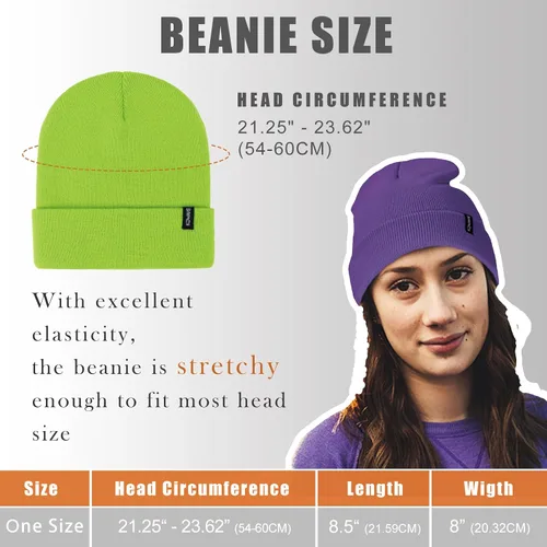 Vista 41 de Gorros de lana para mujeres y hombres, unisex, de punto suave, con puños, diseño de calavera, elástico, color sólido, sombreros de invierno