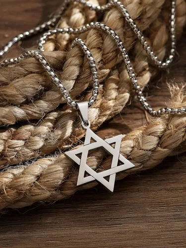 Vista 2 de HAQUIL Star of David Necklace, Stainless Steel Hexagram Six Pointed Star Pendant, Box Chain, Jewish Israel Jewelry Gift