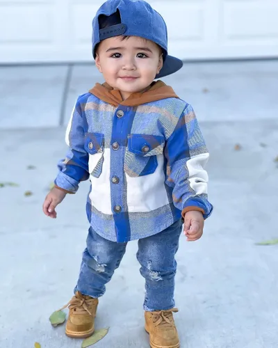 Vista 2 de Abrigo con capucha para bebés y niñas, de manga larga, con botones, a cuadros, casual, con bolsillos