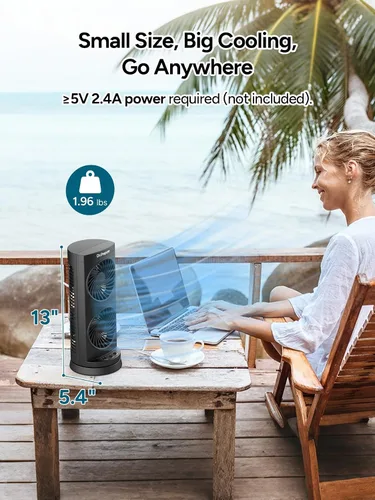 Vista 6 de Dr. Prepare Ventilador oscilante de torre, ventilador de escritorio portátil con opciones de 3 velocidades, circulación de aire dual, oscilación