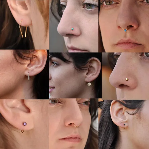 Vista 6 de Piercing de aro de plata de ley calibre 20 hecho a mano para el tabique de las cejas, cartílago, nariz, tragus