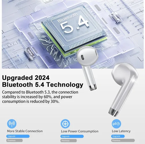 Vista 5 de Auriculares inalámbricos, Bluetooth de 5.4 pulgadas con 4 micrófonos ENC con cancelación de ruido, auriculares de 48 horas con graves profundos