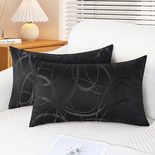Vista 26 de CaliTime Fundas de Almohadas Decorativas Paquete de 2 Modernas Brillantes y Opacas Contraste Círculos Anillos de Acento Geométrico Fundas de Cojines